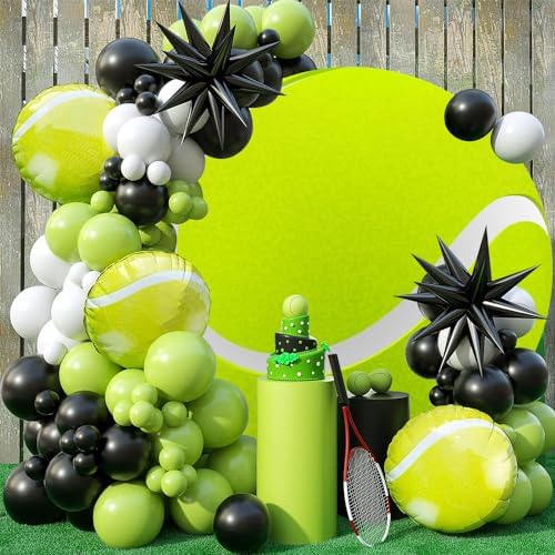 Renaiss 7.5x7.5ft Green Tennis Ball Round Backdrop Cover Tennis Themed Circle Photography Background Tennis Match Sports Theme Birthday Baby Shower Fans Athletes Party Decor Arch Photo Booth Props - Image 3