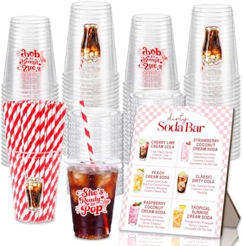 Pink Soda Theme Baby Shower Cups with Straws, 50 Pcs 12 oz Disposable Plastic Cups with Bar Sign, Pregnancy Announcement, Weddings, Bridal Showers and Bachelorette Party Supplies by Unknown