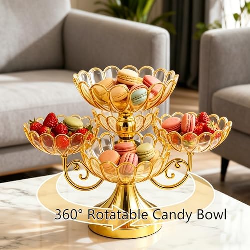 5-layer Divided Rotatable Snack Spinner Serving Tray Cupcake Stand Snackle Box Portable Fruit bowl Storage Organizer for Candy, Fruits, Nuts, Dessert, Gold - Image 3