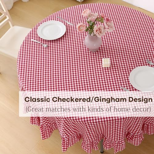 Table Cloth, Red White Gingham, Round Dia.60” - Image 4