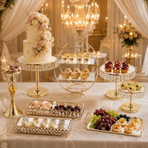 8 Pcs Cake Display with Mirror, Wedding Crystal Cake Stands for Reception - Image 2