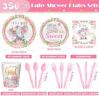 405 Pcs Pink Elephant Style Baby Shower Party Decorations for Girl - Image 3