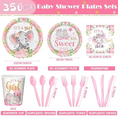 405 Pcs Pink Elephant Style Baby Shower Party Decorations for Girl - Image 3