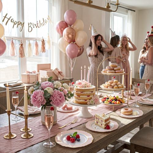 WDF 60pcs Pink Dessert Plates - 7.5inch Baroque Pink and White Disposable Dessert Cute Cake Plates for Upscale Parties &Wedding-Special for Baby Shower, Brithday, Tea Party - Image 4
