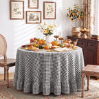 Eternal Beauty Gingham Ruffled Tablecloth Black White 90 Round Farmhouse - Image 3