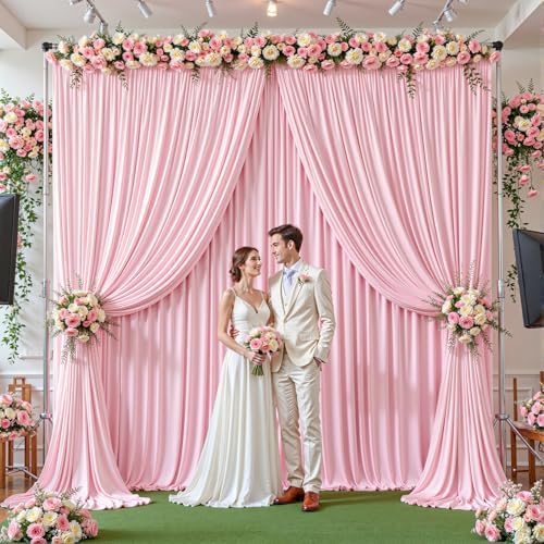 16ftx10ft Wrinkle Free Pink Backdrop Curtain - 10 Feet Photography Backdrop Drapes, Silky Polyester Back Drop Cloth for Wedding Baby Shower Balloon Arch Background - Image 2