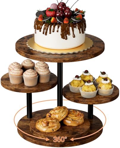 Cupcake Stand 4 Tier for 50 Cupcakes Wooden Cake Stand 360°Rotatable Dessert Stands Round Cookie Tiered Tray Stand for Party Birthday Wedding Baby shower Afternoon Tea Dessert Table, Brown by Unknown
