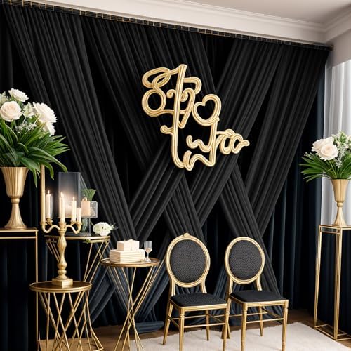 50ftx12 ft Wrinkle Free Black Backdrop Curtain for Wedding Parties, 10 Panels 5x12 ft Long Silky Polyester Fabric Backdrop Drapes Black Photo Back Drop Cloth for Parties Photography Background - Image 6