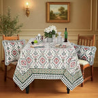 Ridhi Evergreen Ikat and Red Hand Block Print Cotton Rectangle Tablecloth 54x54 inch Reusable Table Cover Decorative Everyday Use for Dining Room, Farmhouse, Home Gift for Spring, Summer - Image 2