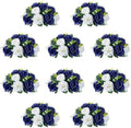 10Pcs Artificial Rose Balls for Centerpieces (Navy Blue & White) by QUTUNI