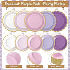 Zhehao 150 Pcs Purple and Pink Paper Plates Napkins Serves 50 - Image 3