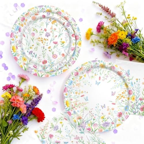 Wildflower Party Decorations Kit Serve 24: Wildflower Set with Paper Plates, Napkins, Cups, Banner & Tablecloth for Flower Birthday & Baby Shower Decorations - Image 3