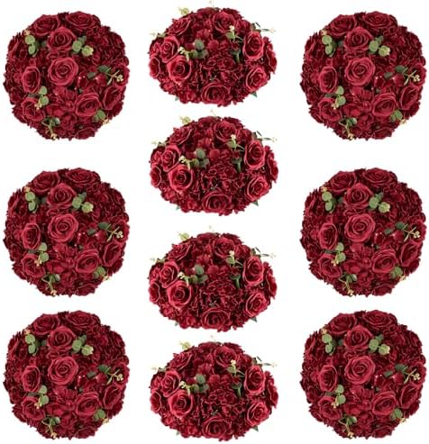 Burgundy Flowers Balls for Centerpieces: 11.8in Diam, Set of 10 by CreatedforWeddingsandHome