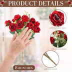Zeyune 8 Pack 12 Inch Artificial Rose Bouquet, Red - Image 2