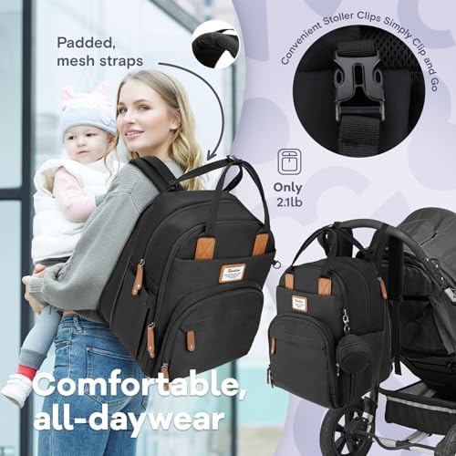 RUVALINO Baby Diaper Bag Backpack with Changing Pad, Waterproof, XL Black - Image 5