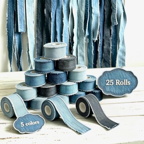 25 Rolls Frayed Denim Ribbon, Blue Jean Party Decorations by merrisport