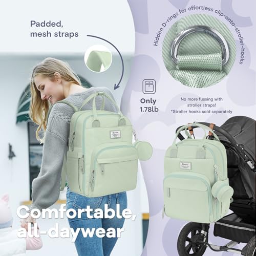 RUVALINO Diaper Bag Backpack-Multifunction Baby Travel Bag with Changing pad, Insulated Bottle Holders & Pacifier Case, Large Capacity, Waterproof, Mint Green - Image 5