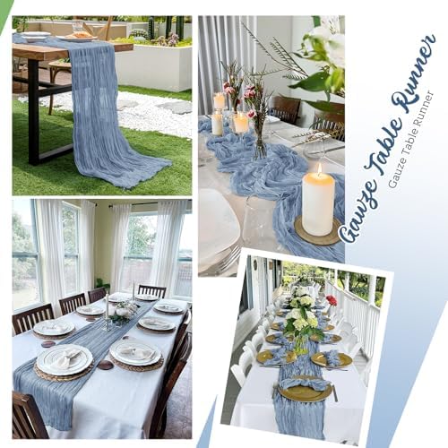 8 Pack Dusty Blue Cheesecloth Table Runners 20x120 Inch Gauze Table Runner Cheese Cloth 10FT Blue Table Runner Rustic Sheer Runner for Wedding Baby Shower Birthday Party Table Decor - Image 5