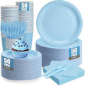 250Pcs Light Blue Paper Plates and Napkins Supplies Include 9’’Paper Party Plates, 7’’Dessert Plate Cups Napkins Forks for Baby Shower, Wedding, Birthday, Serves 50 by CENLBJ