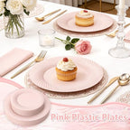 IOOOOO 100Pcs 10" Pink Plastic Dinner Plates, Premium Pink Plates for Party - Image 4