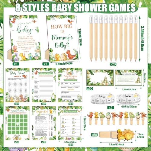 Funnymoom 426 Pcs Dinosaur Baby Shower Games Set, 8 Activities Bingo - Image 3