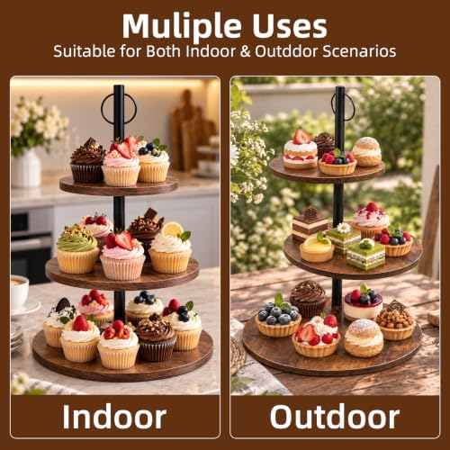 Wooden Cupcake Stand 2 Pack, Large Cupcake Tower Stand for 50 Cupcakes, 3 Tiered Wooden Serving Trays Stand, Soporte Para Cupcakes, Dessert Table Display - Image 6