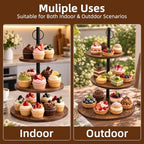 Cupcake Stand, 3 Tier Wood Cake Stands Rustic Cupcake Tower, Round Tiered Tray Stand for Dessert Table Display, Industrial Wooden Serving Stand Wedding, Graduation and Baby Shower (Zhong 1Pack) - Image 6