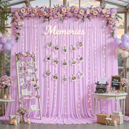 30ft×10ft Wrinkle Free Light Purple Backdrop Curtain Drapes, 6 Panels 5ftx10ft Sheer Tulle Chiffon Backdrop Panels Curtains for Wedding Baby Shower Birthday Party Stage Photo Home Decorations - Image 6