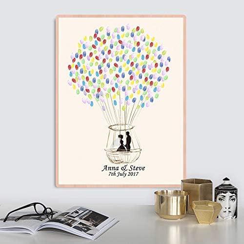 Personalized Wedding Guest Book for Party Decorations,Sweet Lover in Fire Balloon DIY Fingerprint Guests Sign in Book with Ink Pad Wedding Gifts for the Couple-60x80cm - Image 4