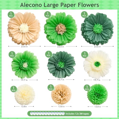 Alecono 9 Pcs Giant Paper Flowers Decorations for Wall (24", 20", 14") - Image 5