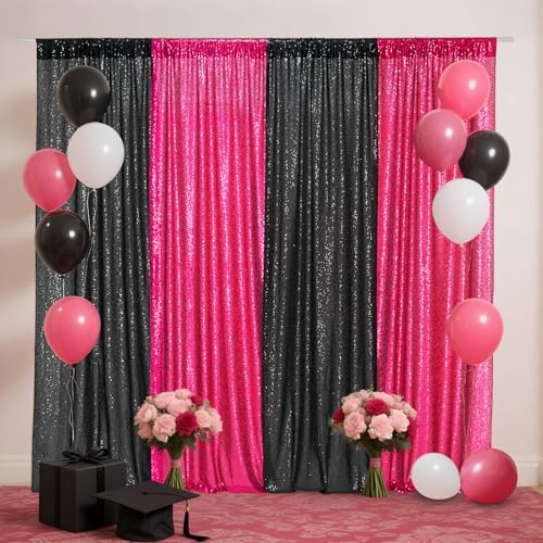 Eternal Beauty Black & Hot Pink Sequin Backdrop Curtains, 4 Panels 2x8FT - Image 5
