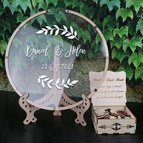 Wedding Guest Book Alternative with Box and Small Hearts,Personalized Round Drop Guest Sign for Rustic Wedding Decorations,Anniversary(style12, Circular) - Image 2