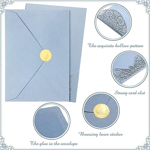 100 Set 5 x 7 Laser Cut Wedding Invitations, Dusty Blue - Image 3