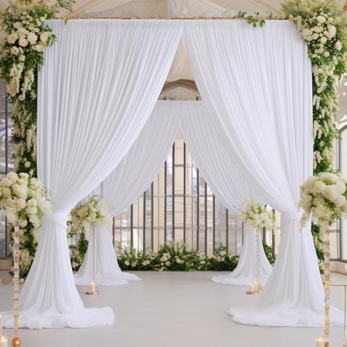 4 Panels White Backdrop Curtain for Parties Wedding Wrinkle Free 20ft x 10ft Backdrop Drapes for Baby Shower Gender Reveal Birthday Photo Photography Polyester Fabric Background Decoration - Image 4