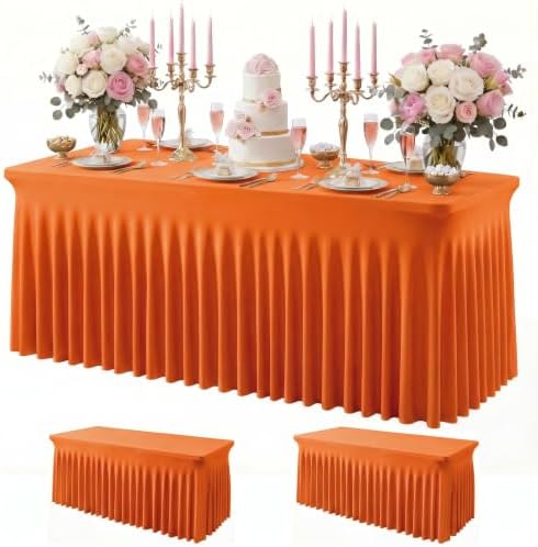 2Pack Orange Spandex Tablecloth for 6FT Rectangle Table,Table Skirt by Baoszty