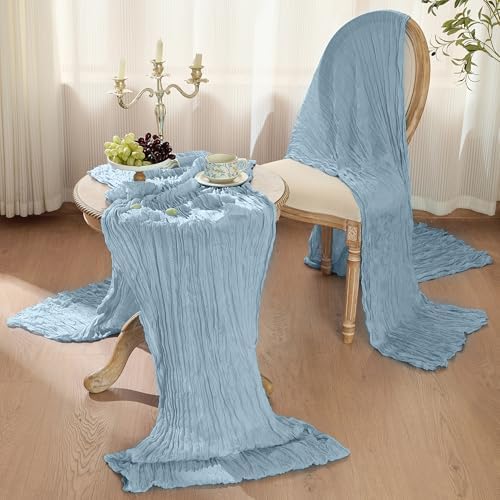 Dusty Blue Cheesecloth Table Runner 120inch Boho Gauze Home Decor - Image 3