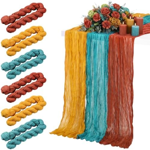 6 Pcs Terracotta and Teal Green Cheesecloth Table Runner 118" by Windkream