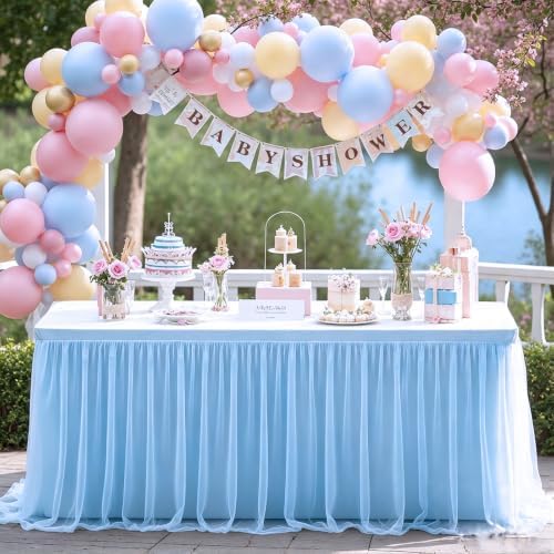 4 Pack Baby Blue Tablecloth for 6 Foot Rectangle Tables Tulle Table Skirt - Image 2