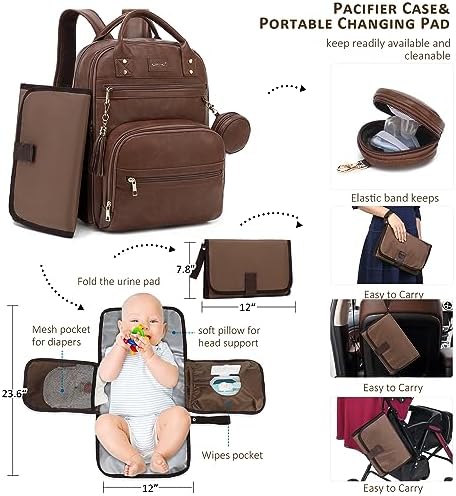 ROSEGIN Premium Vegan Leather Diaper Bag Backpack with Waterproof Changing Pad, Reinforced Zippers & Odor-Free,20 Pockets Pro Organizer, Fits 15.6" Laptop, Stroller Straps, Baby Bag for Mom,Dark Brown - Image 3
