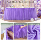 PARTISKY 21FT Length Purple Tulle Table Skirt for Rectangle Tables 2-Layer Ruffle Tulle Tutu Cloth Desk Table Skirt for Baby Shower Girl Birthday Party Wedding Cake Dessert Decorations - Image 5