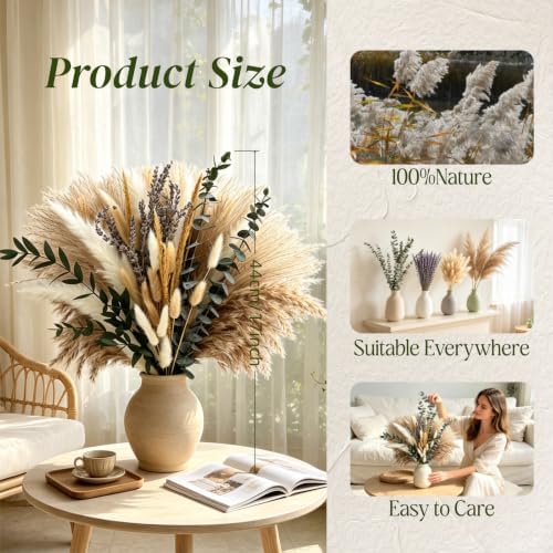 530/450Pcs Dried Pampas Grass Set for Dry Flower Home Decor (530Pcs Nature) - Image 3