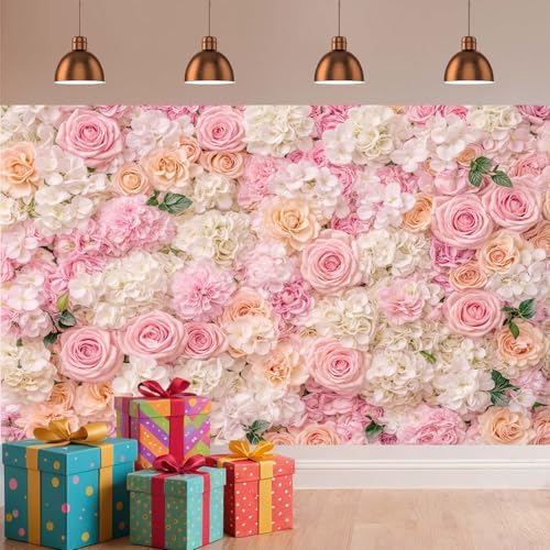 10x10ft Pink & Peach Floral Wall Backdrop, Blush Rose Hydrangea Flower Photography Background for Wedding, Bridal Shower, Baby Shower & Photo Booth Props - Image 5
