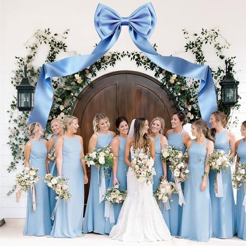 Giant Bow Decoration 75x18 Inch, Big Bow for Backdrop with 10 Pcs Satin Ribbon Bows, Large Satin Decorative Bows for Wedding Birthday Party Baby Shower Room Supplies(Blue) - Image 2