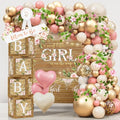 Baby Shower Decoration for Girl, Pink Rose Gold Baby Shower Party Supplies, Floral Gender Reveal Party Decor, Baby Boxes, Mom to Be Sash and Dad to Be Pin, Pink Balloon Arch Backdrop Tablecloth by Unknown