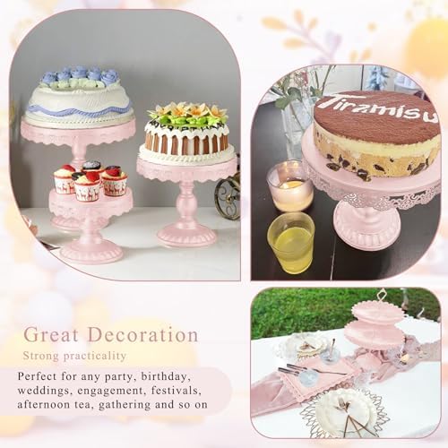 Set of 9 Cake Stands Metal Cupcake Stand Set Multiple Styles Candy Fruit Display Tower Dessert Plate Cake Serving Tray for Birthday Party Wedding Anniversary Baby Shower Engagement (Pink) - Image 5
