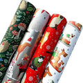 Jillson Roberts Kids Christmas Wrapping Paper Roll Bundle (25 sq ft per roll, 100 Total Sq Ft) Holiday Hedgehog, Dogs, Cats, Sleigh, 4 Pack by JILLSONROBERTS