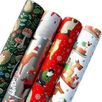 Jillson Roberts Kids Christmas Wrapping Paper Roll Bundle (25 sq ft per roll, 100 Total Sq Ft) Holiday Hedgehog, Dogs, Cats, Sleigh, 4 Pack by JILLSONROBERTS