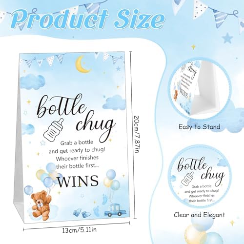 Trelaco 12 Pcs Baby Shower Bottle Chug Game, Bear, Blue - Image 2