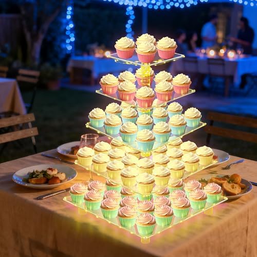 YestBuy 5 Tier Cupcake Stand for 60 Cupcakes with Yellow Lights - Image 6
