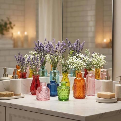 32 PCS Assorted Vintage Bud Vases, Colorful Glass Small Vases Bulk, for Centerpieces, Wedding Table Decor, Home Decorations & Gifts (Colorful rieires) - Image 5